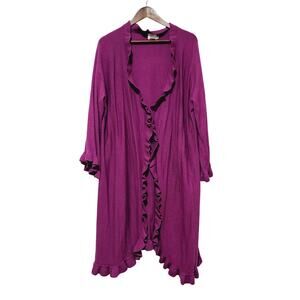 Hot In Hollywood Cardigan Sweater 1X Purple Ruffle Duster 3/4 Bell Sleeve Boho